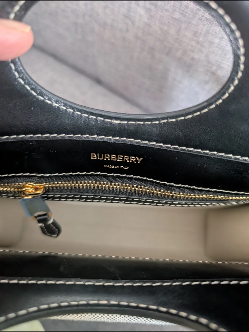 Burberry Black & White Canvas Tote Bag with Top Handle